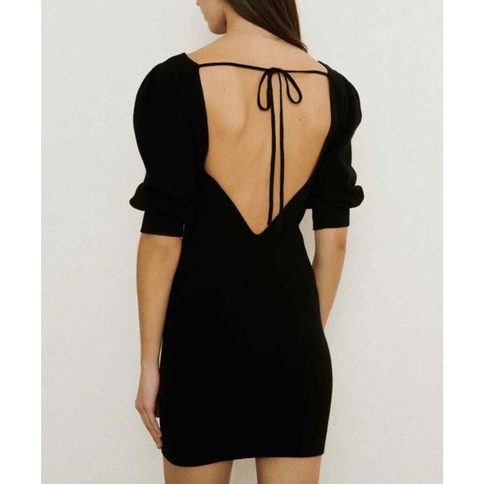 Ba&Sh Stormi Black Ribbed Knit Open Back Tie Mini Dress Wool Blend Medium